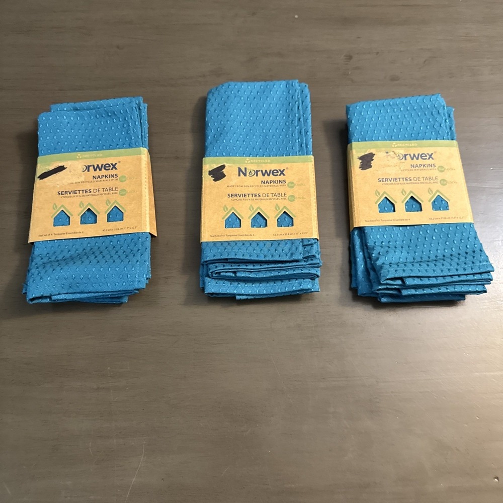 Norwex Counter Cloth‎ Napkins 3 Set of 4 New In Package Teal  12 Total